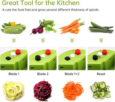 Спіральна овочерізка 4 в 1 з контейнером, зелена MENNYO