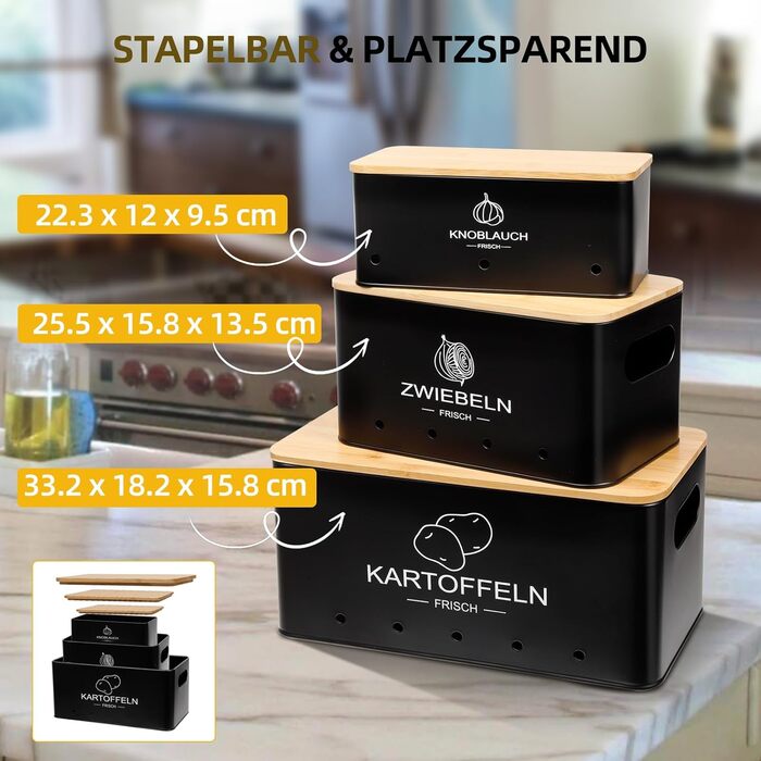 Ящик для зберігання з кришкою 3 шт чорний Avmvnvc