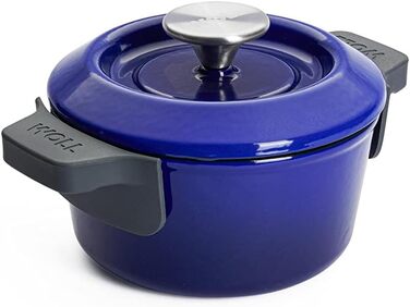 Чавунна каструля Ø 24 см, синього кольору з кришкою та силіконовими ручками Емальований чавун, підходить для індукції та духовки для всіх типів плит Ø 24 см, висота 11 см, 4,2 літра (кобальтово-синій, Ø 16 см, висота 8 см, 1,3 літра)