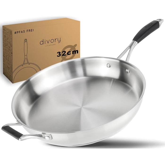 Сковорода из нержавеющей стали 32 см, серебристая Pura DIVORY