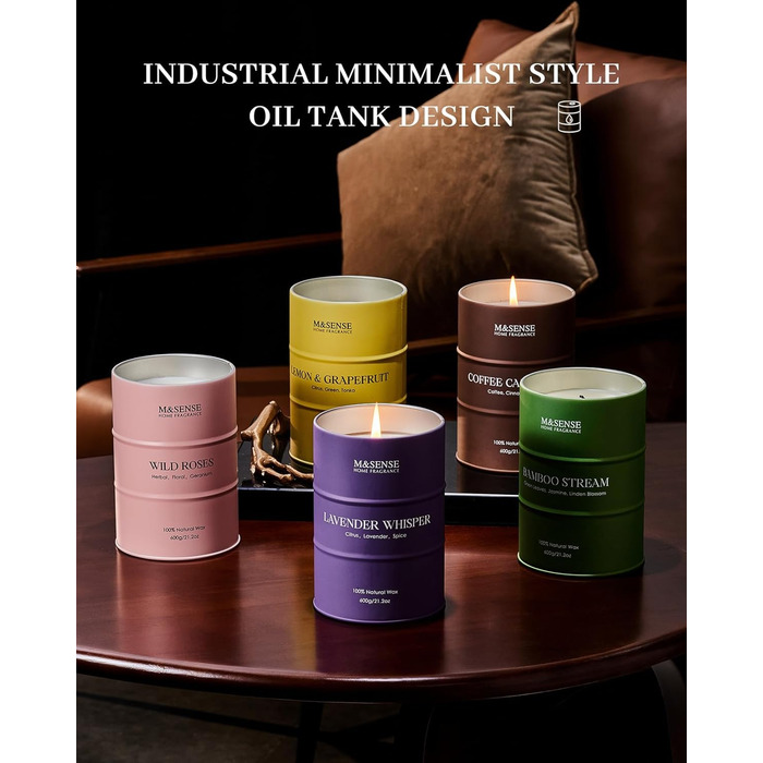 Ароматичні свічки M&SENSE з натурального соєвого воску, натуральна соєва свічка для домашнього декору, тривалий час горіння до 70 годин, класні подарунки-свічки для чоловіків і жінок (600 г, кава капучино)
