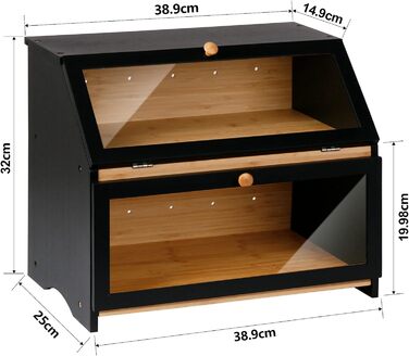 Дворівнева бамбукова хлібниця 39 x 25 x 32 см, чорна Leader Accessories