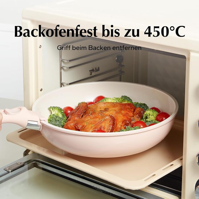 Набор кухонной посуды с керамическим антипригарным покрытием, 16 предметов, розовый Redchef