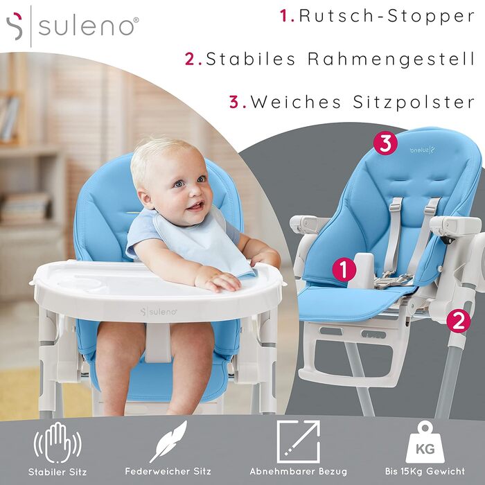 Дитячий стільчик для годування світло-блакитний Suleno