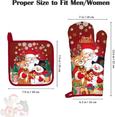 Набір з 2 різдвяних рукавичок для духовки та прихваток Arquiel, 100 бавовняні кулінарні рукавички, термостійкі кухонні рукавички для приготування їжі, різдвяні подарунки для жінок (Санта Клаус, рукавички для духовки*2 прихватки*2)