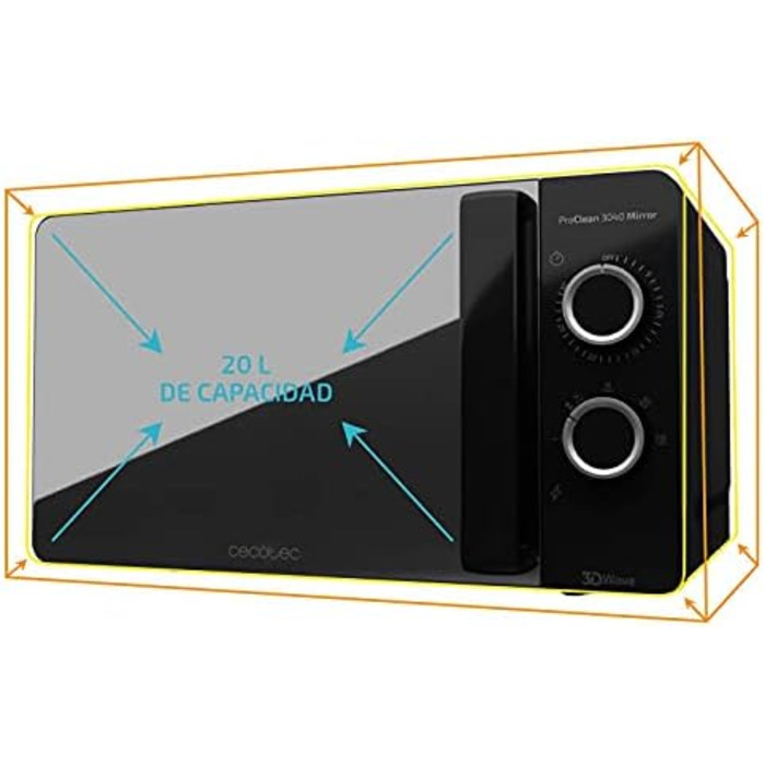 Мікрохвильова піч 1150 Вт, 20 л чорна ProClean 3040 Mirror Cecotec