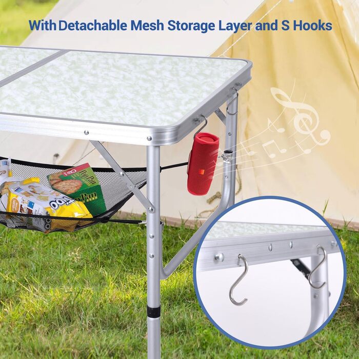 Складаний кемпінговий стіл з 2 рівнями висоти 90 х 60 см білий Sportneer