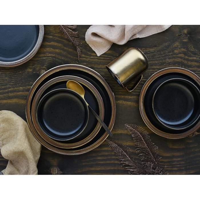 Набір посуду на 4 персони, 16 предметів, чорний/золотистий Modern Industrial Creatable
