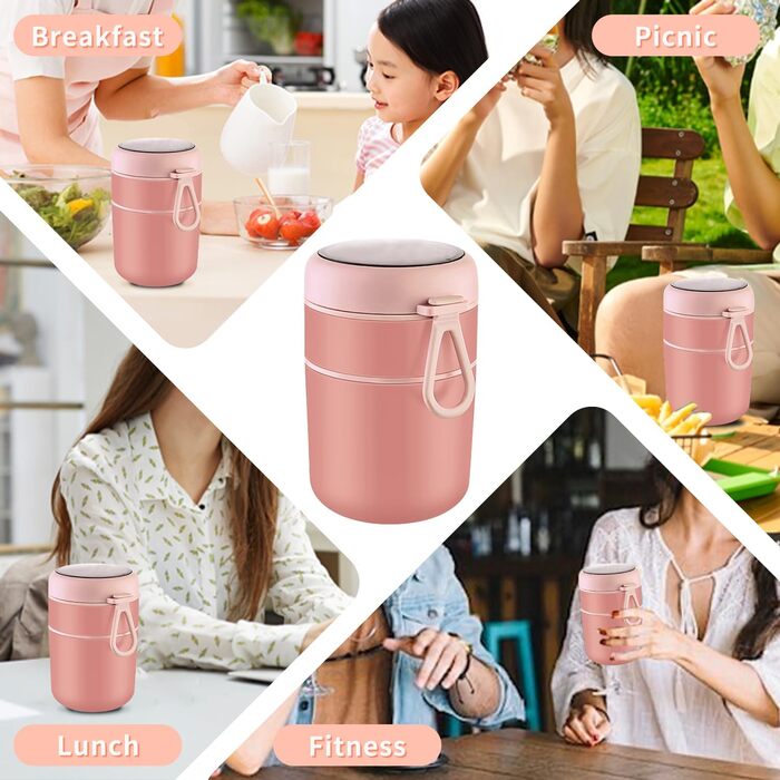 Стаканчик для пластівців 810 мл із складаною ложкою, рожевий ETOPER