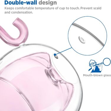Двостінні милі келихи для лате макіато з різдвяною ялинкою 270 мл Кавова чашка Різдвяна кружка з ситечком для чаю з різдвяною ялинкою Чайні склянки для молока, льоду, різдвяні подарунки для жінок і дітей (тип 13 рожевий-130 мл*2, 130 мл*2)