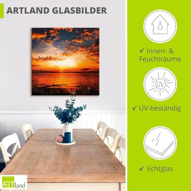 Настінний декор скляні картини настінна картина скляна картина цільна 40x40 см квадрат пляж море сонце карибський басейн природа пейзаж узбережжя схід сонця морський S7LE (захід сонця небо, 30Д x 30Ш см)