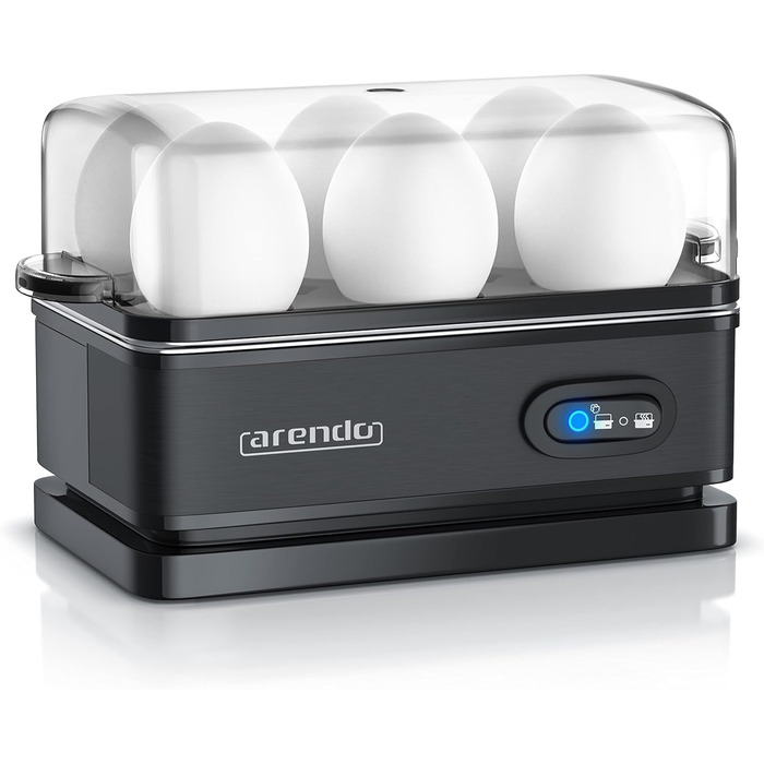 Яйцеварка из нержавеющей стали с функцией поддержания тепла - Тумблер функций со световой индикацией - Свободно выбираемая степень твердости - Матовая нержавеющая сталь - Не содержит бисфенола А - в холодном сером цвете (C черный)