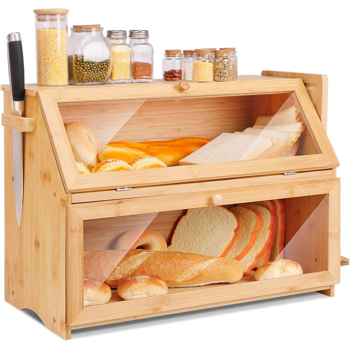 Хлібниця Leader Accessories з бамбука, 2-ярусна, для безпечного зберігання хліба, легкий догляд, 39x25x32 см, чорна (39x25x32 см/15,3&39x9,8&39x12,6&39) (бамбук (50x25x37 см/19,7&39x9,8&39x14,5&39))