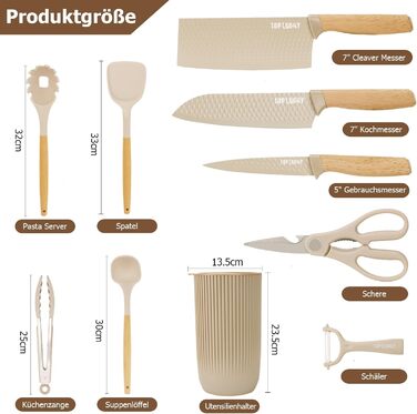 Набір ножів з 10 предметів включає 6 ножів і 4 силіконових посуду, набір ножів з блоком і 4 силіконових лопатки Justup