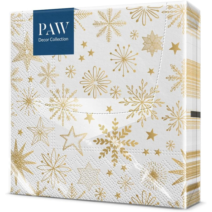 Серветки 3-шарові (33 x 33 см) I 20 шт. I Різнокольорові паперові серветки, ідеальні для різдвяного столу I Серветки - Різдво, зима, зірки, сніг, сніговики I (Блискучі сніжинки)