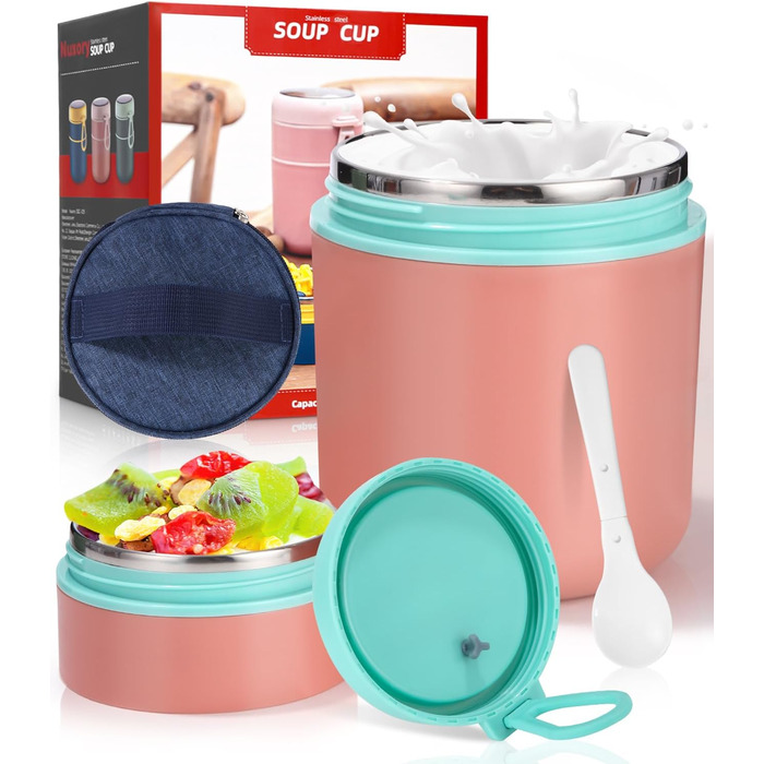 Стаканчик для пластівців 710 мл із складаною ложкою, рожевий Nuxory