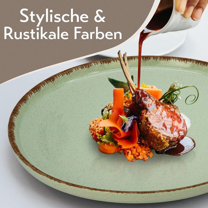 Набір посуду з керамограніту 6 персон Рустик 24 шт. - Набір посуду в сільському стилі, можна мити в посудомийній машині - Набір мисок і тарілок - Чистий живий посуд (набір 36 предметів, м'ятно-зелений)