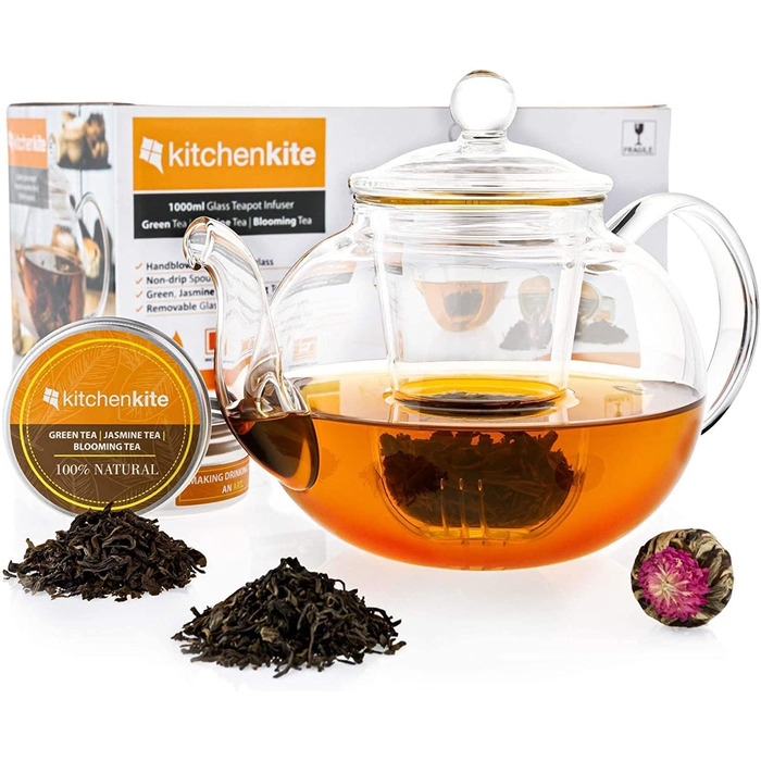 Скляний чайник із вставкою сітчастого фільтра та кришкою Kitchen Kite