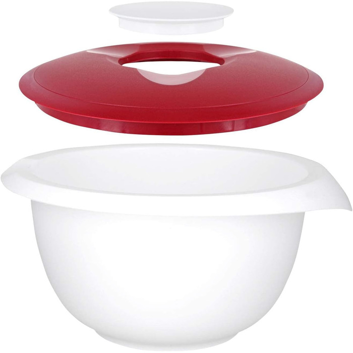Чаша для змішування та випікання з двокомпонентною кришкою, 2,5 л, з носиком, пластикова, біла/яблучно-зелена, 3153227A (біла/червона, з кришкою)