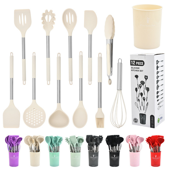Силіконовий набір кухонного приладдя з 12 предметів, чорний DLD