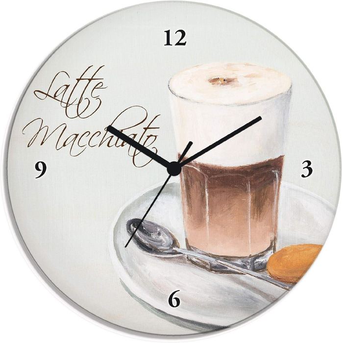 Настінний декор Настінний годинник без цокання Скло Ø 30 см Круглий Безшумний Фрукт Фрукти Апельсин у воді Фрукти Сучасна їжа T5UI (Лате макіато, кварцовий годинник)