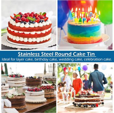 Большая форма для выпечки 20,3 см, нержавеющая сталь Herogo, круглая форма для выпечки, набор из 3 шт., слоеная форма для торта, формы для подноса на день рождения, глубина 5 см и бесшовный дизайн, прочный и пригодный для мытья в посудомоечной машине (10,