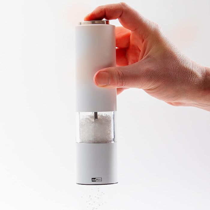 Набір електричних млинів для солі та перцю AdHoc з 2 чорно-білих тропіків з керамічною кавомолкою, що регулюється від дрібного до великого, включаючи сіль і перець (білий)