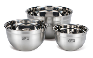 GIPFEL Набір мисок HORIZONTE 16х10см/1,5л, 20х12см/2,7л, 24х13см/4,2л. Матеріал: нерж. сталь 18/0. Товщина: 0,6мм 51159 GIPFEL