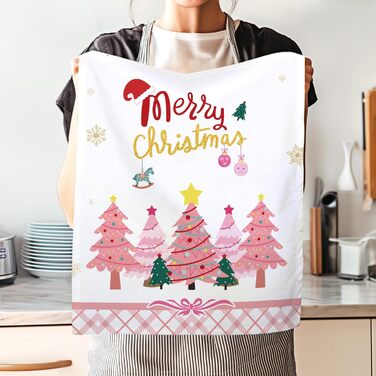 Набір із 4 кухонних рушників Arquiel &quotЗимова ялинка&quot, різдвяні кухонні рушники, декоративні, 100 бавовняні, абсорбуючі, подарунок на новосілля, 48 см x 70 см (Лускунчик рожевий, 48 см x 70 см, набір із 2 шт.)