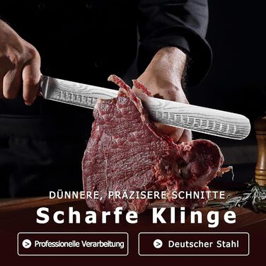 Набір ножів PAUDIN, набір кухонних ножів із 3 предметів з високоякісної вуглецевої нержавіючої сталі, набір ультрагострих ножів із кухарським ножем, тесаком, універсальним ножем, професійним кухарським ножем з рукояткою пакавуд