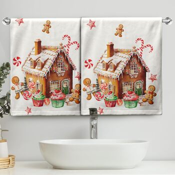 Різдвяні кухонні рушники Kwlegh, рушник для рук, рушник для пальців у формі різдвяної ялинки з цукерками та сніжинками, набір з 2 шт. , банний рушник для милих чоловіків, високопоглинаючі рушники, 36 x (пряниковий будиночок на Різдво)