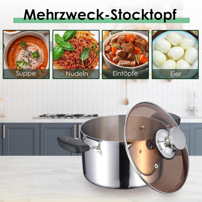 Кастрюля 5 л из нержавеющей стали со стеклянной крышкой 22 см Herogo