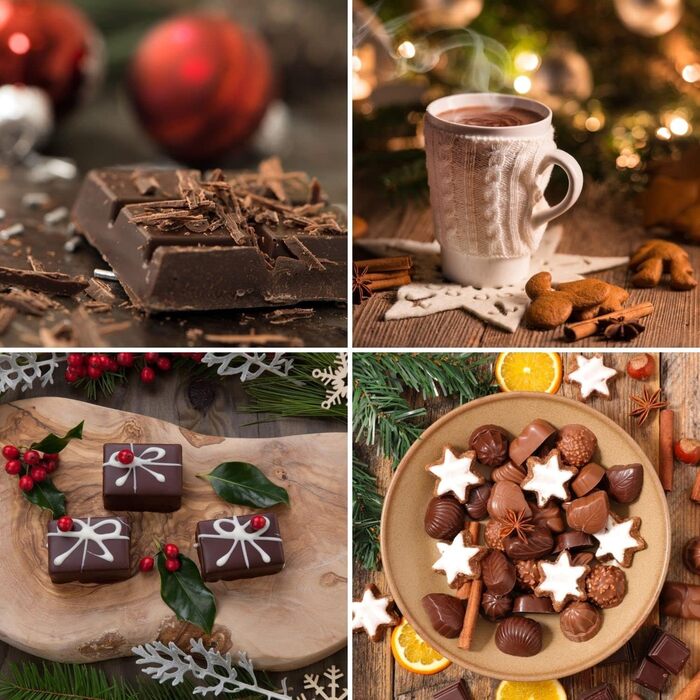 Силіконова форма для шоколаду - 8 отворів, ялинка, олень, сніговик та Санта-Клаус, форми для льодяників на паличці для домашнього шоколаду, цукерок, желе, з 20 паличками (1 упаковка)