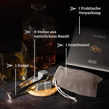 Набір базальту з щипцями з нержавіючої сталі, 9 каменів GOURMEO