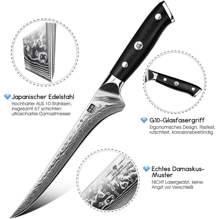 Филейный нож 18 см, дамасская сталь PRO SHAN ZU