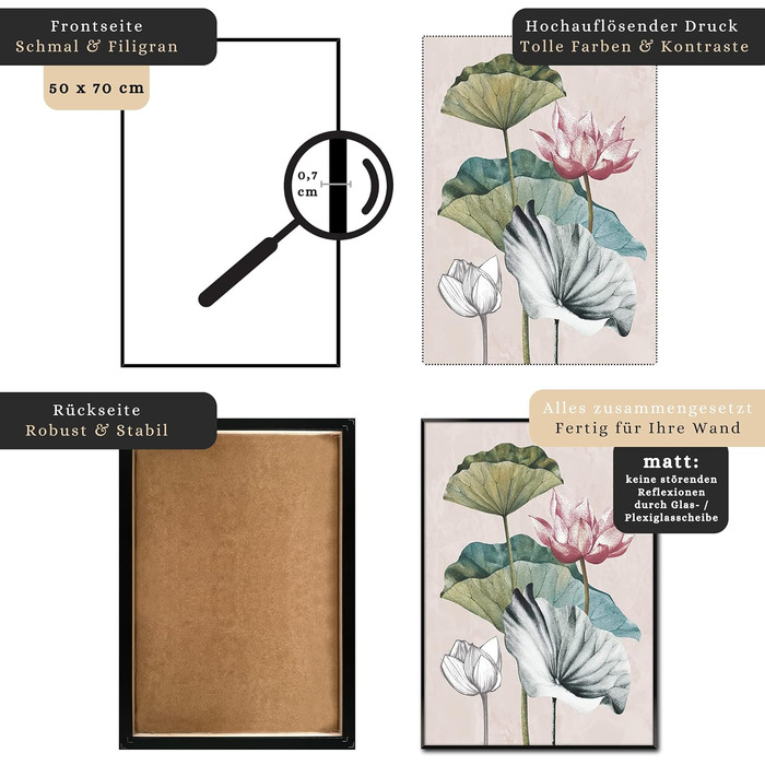 Картина STYLER у рамці Рослини 50 x 70 см I Artbox чорна рамка портретний формат настінна картина рослини квіти малюнок червоний рожевий зелений вітальня спальня офіс настінна прикраса прикраса для дому сучасний елегантний великий