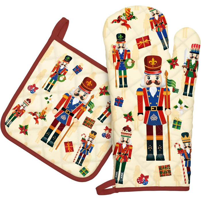 Набір з 2 кухонних рукавичок та тримача для каструлі Arquiel Gnome Autumn Orange Checked, 100 бавовняні кулінарні рукавички, термостійкі кухонні рукавички для приготування їжі, осінній декор, подарунки для жінок (різдвяний Лускунчик, духовка тримач для ка