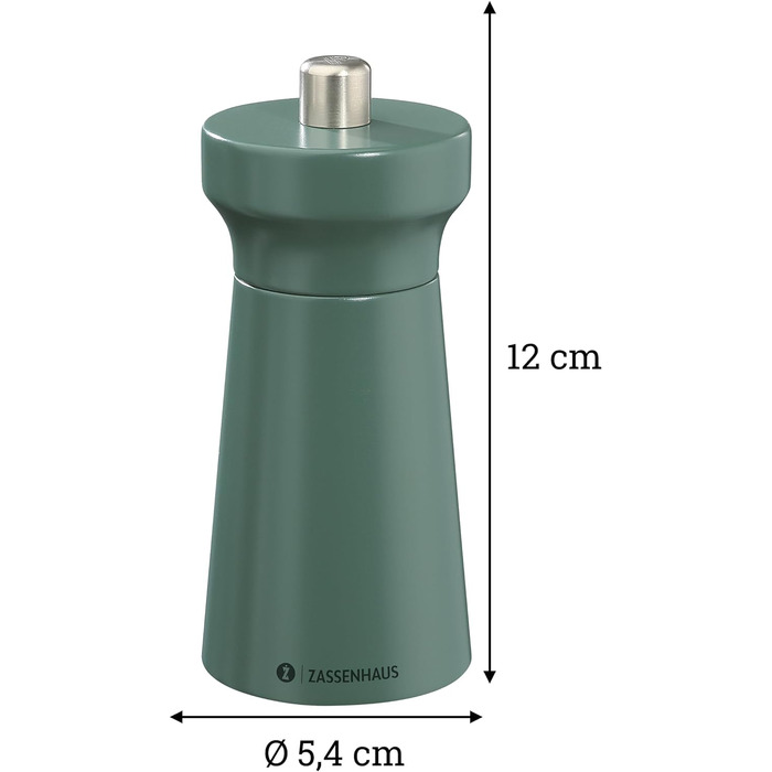Пісок Zassenhaus WESTERLAND лакована деревина бука Головка млина з деревини бука з плавним регулюванням високопродуктивної керамічної шліфувальної машини Млин для спецій для солі 12 см, Ø 5,4 см (Pepper Mill, Deepforest)