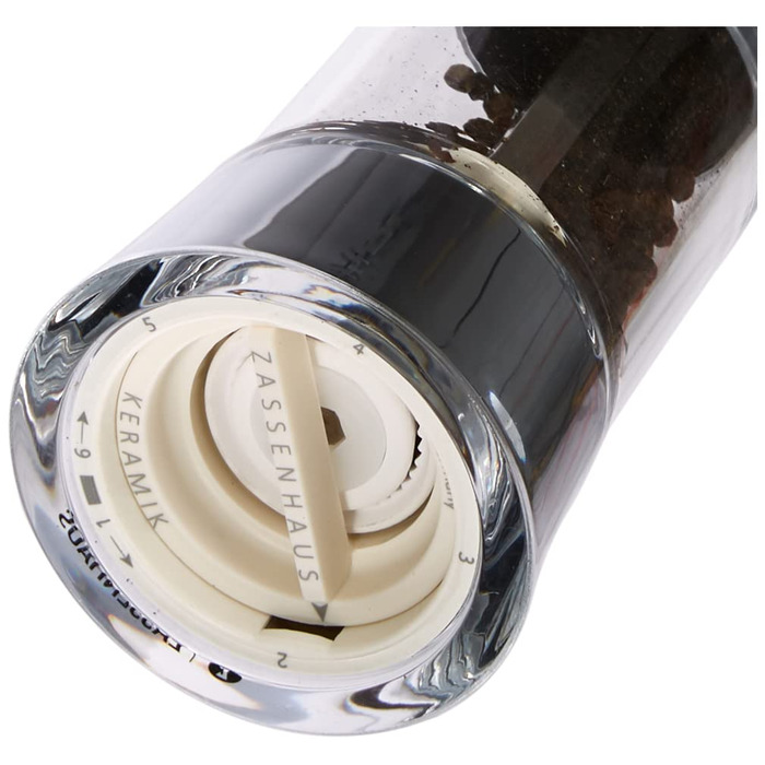 Регульований помел від дрібного до грубого, Керамічна шліфувальна машина Zassenhaus Зроблено в Німеччині , Ручний млин для перцю , Вже наповнений , Акрил чорний