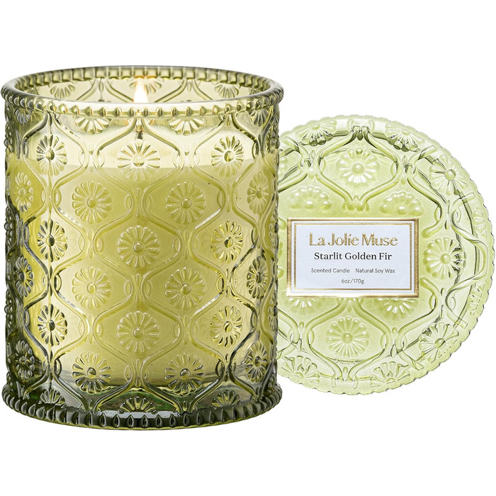 Ароматна свічка La Jole Muse у скляній свічці, подарунок для жінок, ароматичні свічки з сандаловим деревом для дому, час горіння 55 годин, 170 г. (Золота ялиця)