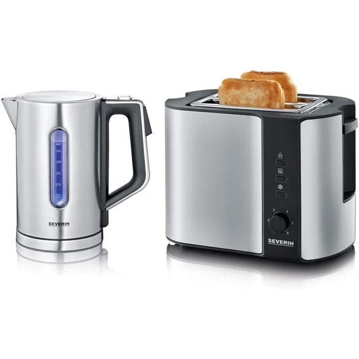 Чайник с возможностью быстрого кипячения и индивидуальным выбором температуры, обем наполнения 1,7 л XXL, матовая нержавеющая сталь / черный, 3000 Вт, 100 не содержит бисфенола А, WK 3418 (комплект с тостером с насадкой для булочки)