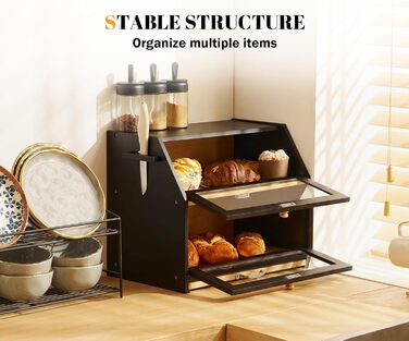 Хлібниця з обробною дошкою з бамбука чорна 39 x 26 x 32,5 см YOUDENOVA