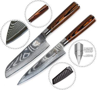 Набір з 2 професійних кухонних ножів 24 см Damascus Wolfblood