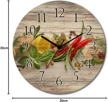 Настінний декор ARTLAND настінний годинник дерев&39яний без цокання безшумний круглий Ø 30 см кухонний годинник кава капучино круасан T5XO Капучино та круасан (трави та спеції, кварцовий годинник)