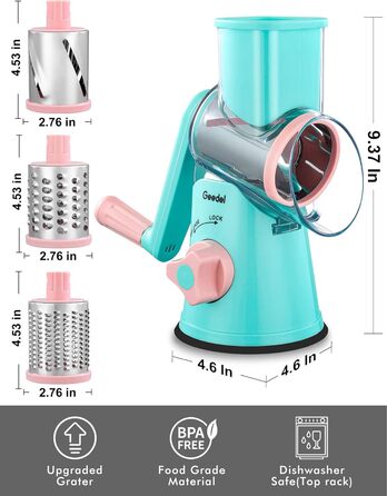 Терка для сыра, терка для овощей с 3 барабанными лезвиями, барабанная терка Более быстрая и легкая нарезка, овощерезка Идеально подходит для сыра, огурцов, творога, орехов и т. Д. (Гранкасиний)