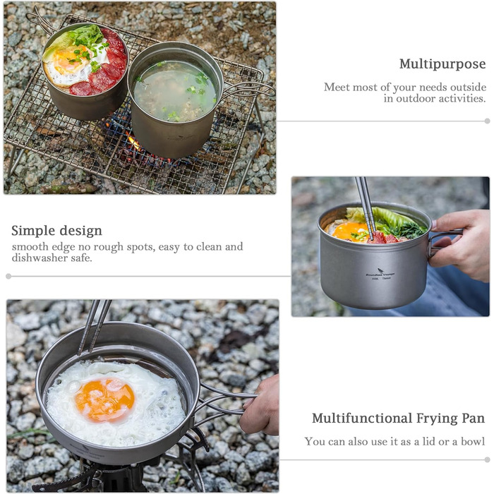 Титановые кастрюли со складной ручкой для кемпинга iBasingo
