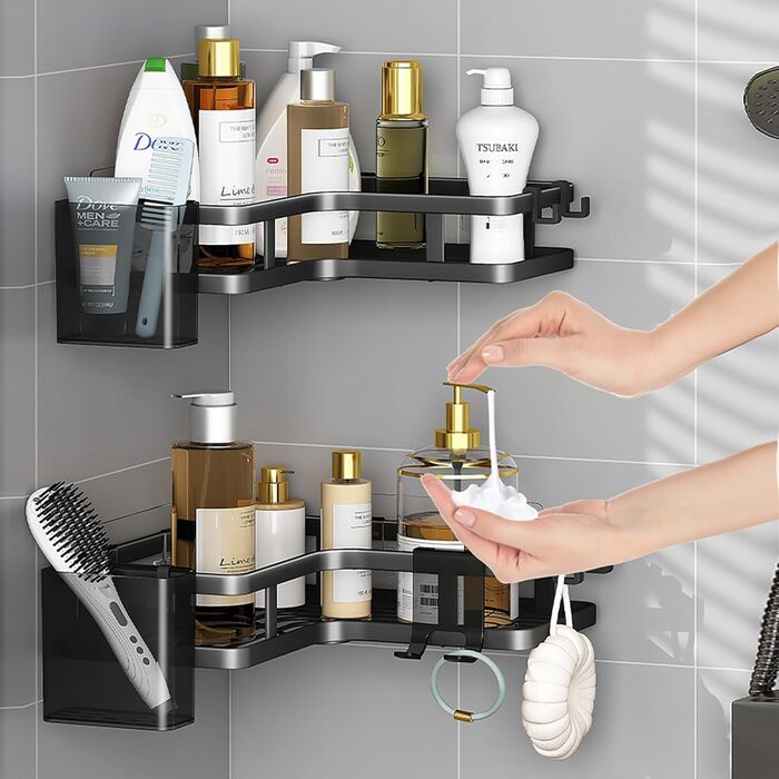 Набір з 2 кутових полиць для душу, чорний ZVZM