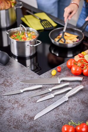 Високоякісний кухонний ніж 20 см для м&39яса, риби, птиці та овочів, нержавіюча сталь 18/10, ергономічна срібна ручка, гострий ніж для кухні (ніж для сніданку)