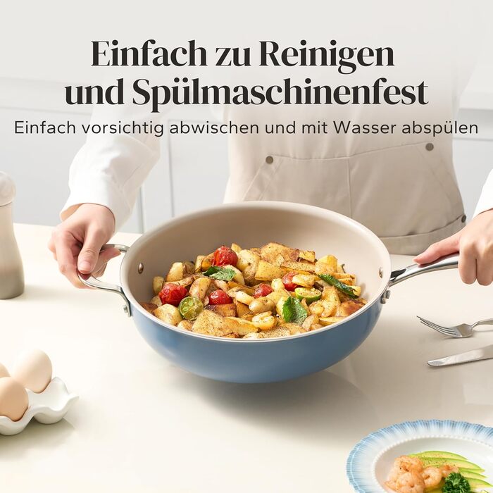 Сковорода с керамическим покрытием и стеклянной крышкой 28 см, синяя Redchef