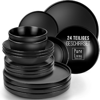 Набір тарілок на 6 персон, 24 предмети, чорний Manhattan Pure Living